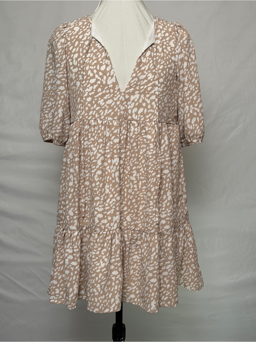 Altar'd State Beige and White Printed Tiered Mini Dress